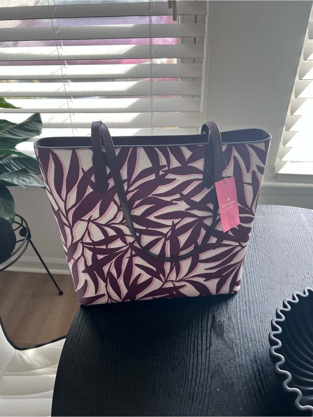 kate spade Maroon and Cream Leaf-Print Tote